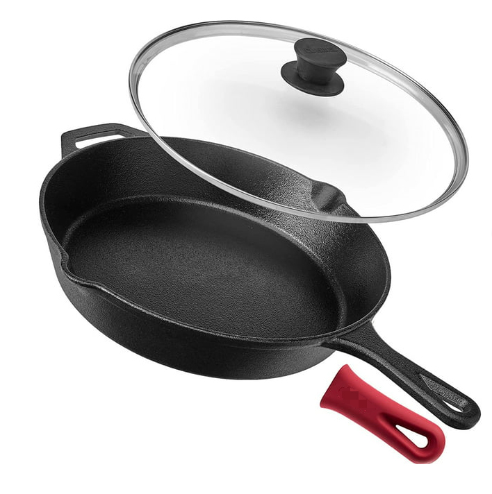 Ferrum Skillet XII inch cum operculo vitreo et palpate Cover Oven Tutus Cookware Wok Fry Pan