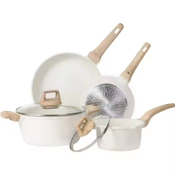 Pone ollas et Panes Nonstick White Granite Induction Coquine Cookware Sets Non lignum Coquendo Set sartagines