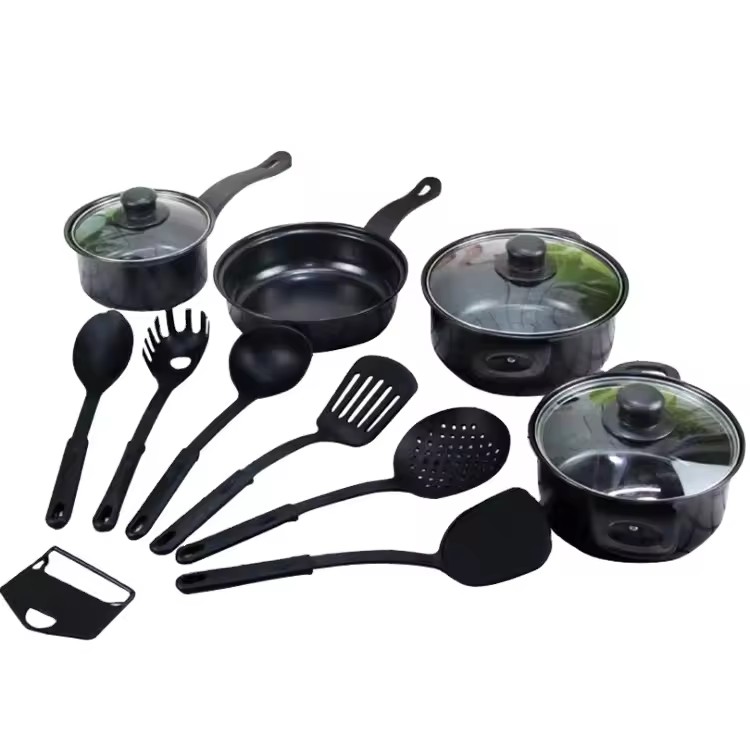 Rec incolumis productor cast ferreus tredecim pice niger nonstick urna elit Fry urna condimentum pan set