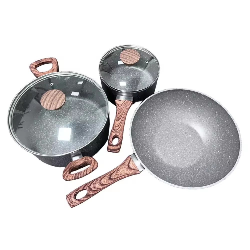Non Stick Milk Pot Pan Glass Everyday Wok Cook Grill Pan Metallic Forged Aluminium Deep Fry Pan Set