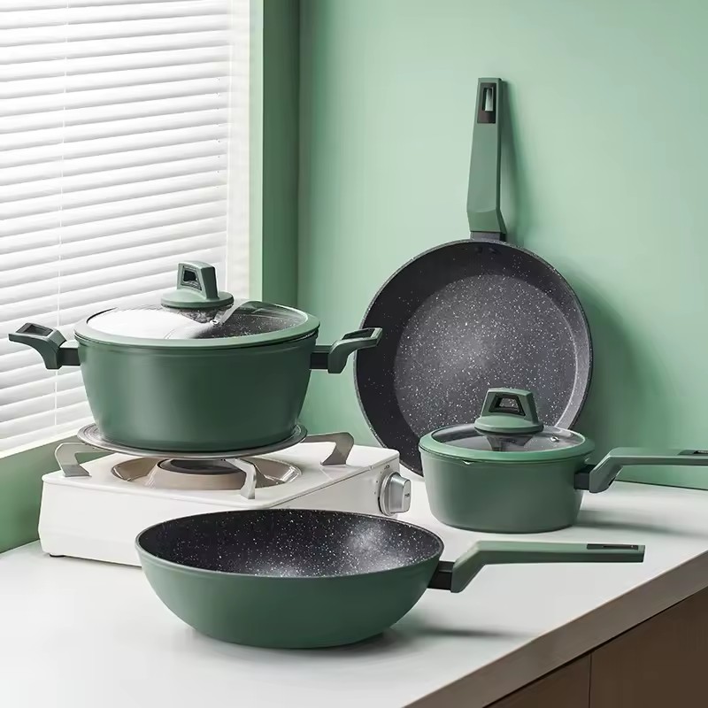 Custom cookware sets aluminium ceramic coquere stock urna fry pan condimentum pan sets