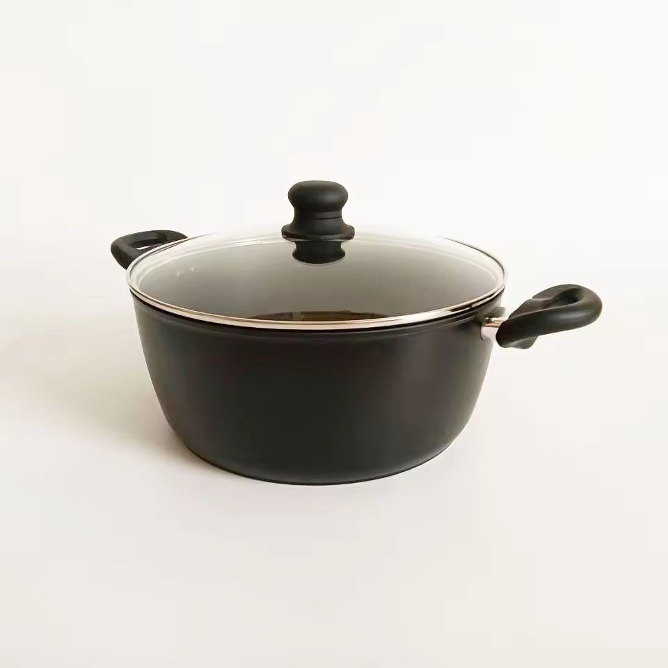 Aluminium coquina ollas et ollas Non lignum Cookware ponit Black IUS ollam cum vitreo Lid